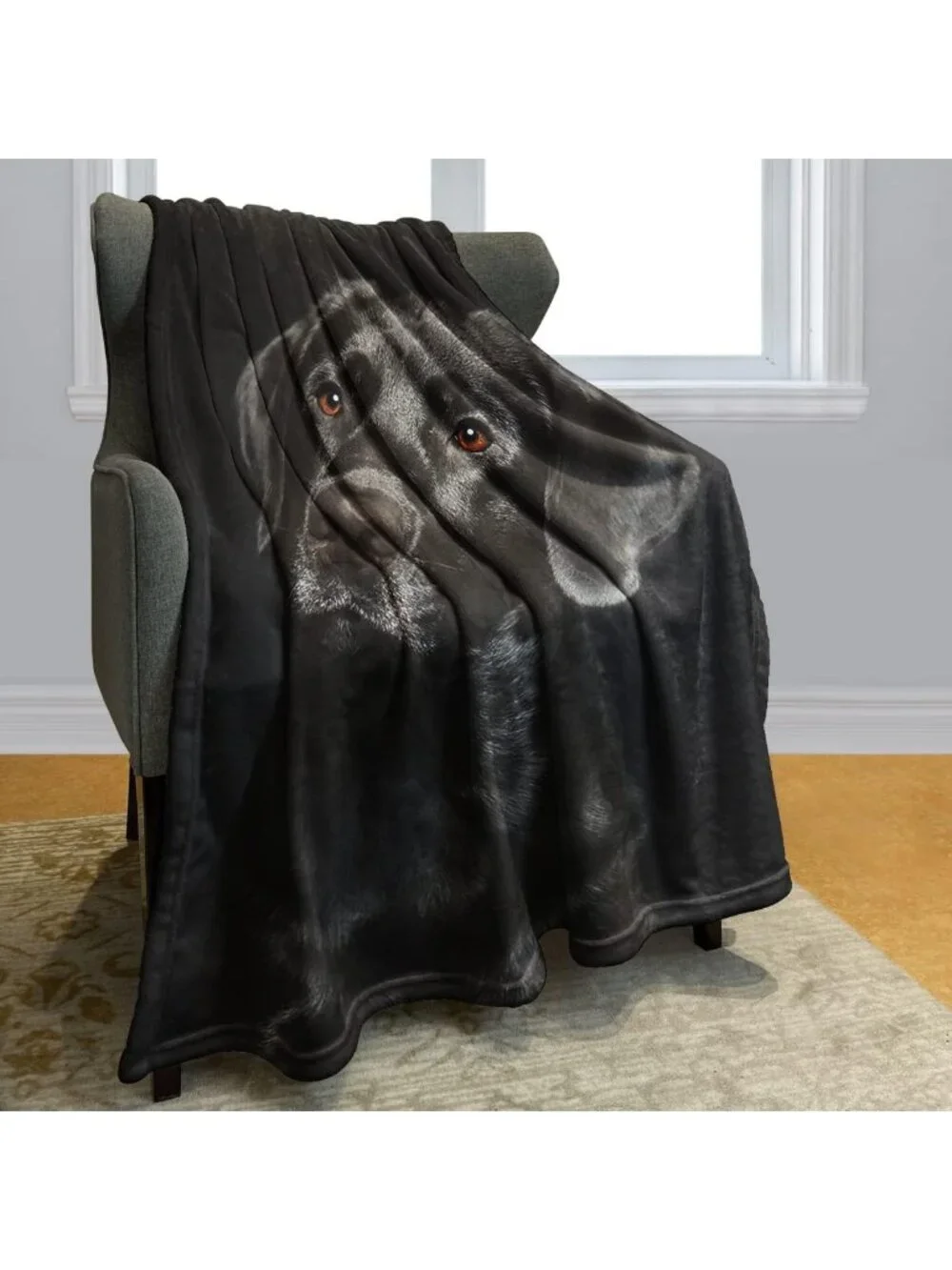 Cozy Black Lab Fleece Throw Blanket, Soft Fluffy Dog Print, 60